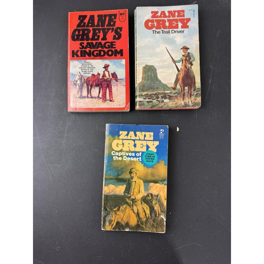 Three Zane Grey Vintage Paperback Novels: Trail Driver, Savage Kingdom, Captives